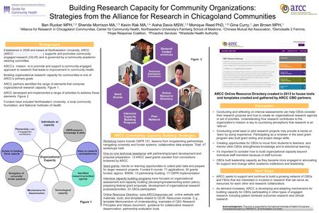 Building Research Capacity for Community Organizations: Strategies from the Alliance for Research in Chicagoland Communities Ben Rucker MPH, 1,2 Sherida.