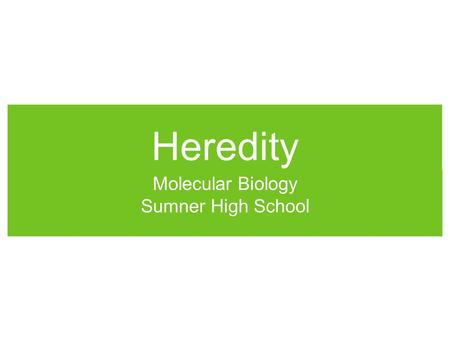 Heredity Molecular Biology Sumner High School. Sometimes looks like traits are “blending” The idea that genetic material contributed by two parents mixes.