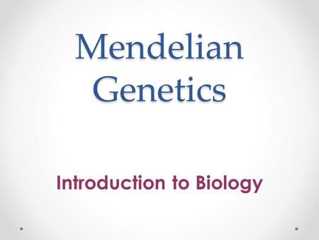 Mendelian Genetics Introduction to Biology. Gregor Mendel Gregor Mendel discovered the basic principles of heredity by breeding garden peas in carefully.