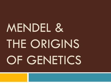 Mendel & the Origins of Genetics