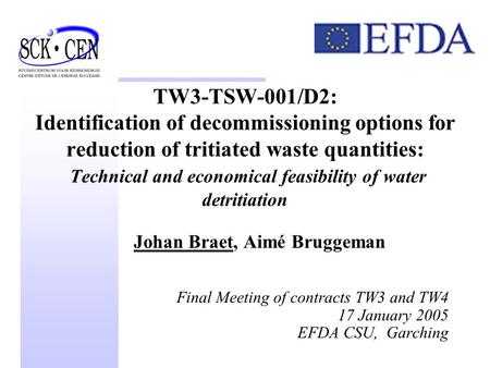 TW3-TSW-001/D2: Identification of decommissioning options for reduction of tritiated waste quantities: Technical and economical feasibility of water detritiation.