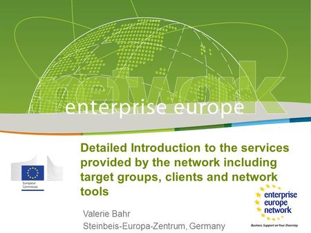 Detailed Introduction to the services provided by the network including target groups, clients and network tools Valerie Bahr Steinbeis-Europa-Zentrum,