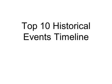 Top 10 Historical Events Timeline. Name of Event Date of Event Description of Event Significance to country’s history Event 1 Top 10 Historical Events.