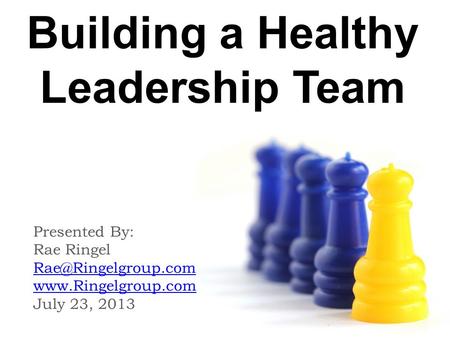 Building a Healthy Leadership Team Presented By: Rae Ringel  July 23, 2013.