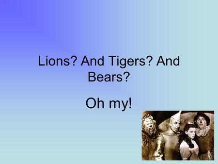 Lions? And Tigers? And Bears? Oh my!. In The Wizard of Oz, Dorothy, Tinman and Scarecrow were frightened of what may be out there as they traveled the.