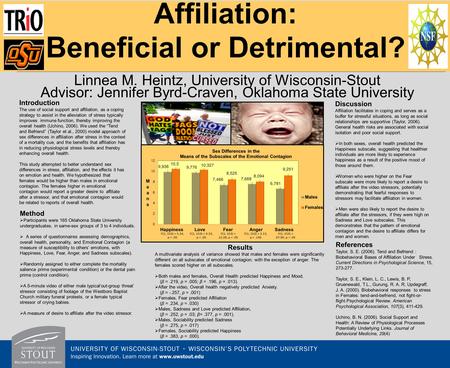 Affiliation: Beneficial or Detrimental? Linnea M. Heintz, University of Wisconsin-Stout Advisor: Jennifer Byrd-Craven, Oklahoma State University Introduction.