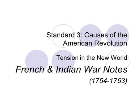 Standard 3: Causes of the American Revolution Tension in the New World French & Indian War Notes (1754-1763)