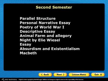Second Semester Parallel Structure Personal Narrative Essay
