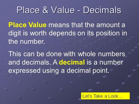 Place & Value - Decimals