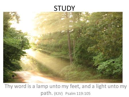 STUDY Thy word is a lamp unto my feet, and a light unto my path. (KJV) Psalm 119:105.