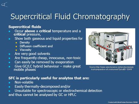 Created with MindGenius Business 2005® Supercritical Fluid Chromatography Supercritical Fluid Chromatography Supercritical fluids Occur above a critical.