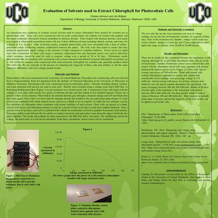 Evaluation of Solvents used to Extract Chlorophyll for Photovoltaic Cells Chelsie Johnson and Jim Bidlack Department of Biology, University of Central.