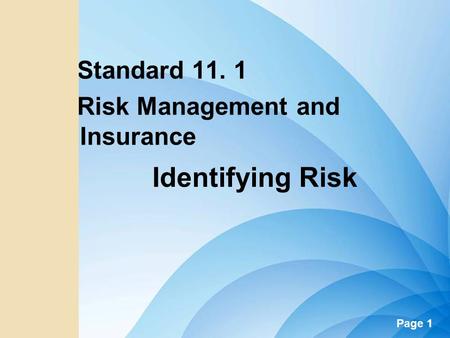 Standard 11. 1 Risk Management and Insurance Identifying Risk.