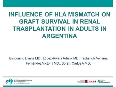 INFLUENCE OF HLA MISMATCH ON GRAFT SURVIVAL IN RENAL TRASPLANTATION IN ADULTS IN ARGENTINA Bisigniano Liliana MD., López-Rivera Arturo MD., Tagliafichi.
