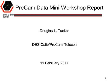 1 PreCam Data Mini-Workshop Report Douglas L. Tucker DES-Calib/PreCam Telecon 11 February 2011.