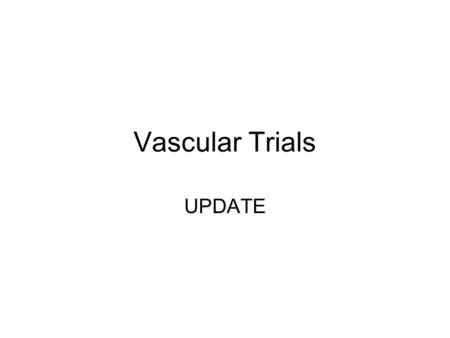 Vascular Trials UPDATE. Infra-renal AAA UK Small Aneurysm Trial (Lancet 98) –Method n1090 Surveillance 4-5.5cm V’s Open repair –Result No diff in all.