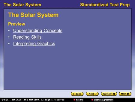 The Solar System Preview Understanding Concepts Reading Skills