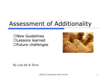 UNFCCC Workshop March 24-251 Assessment of Additionality  New Guidelines  Lessons learned  Future challenges By Luis de la Torre.