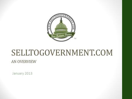 SELLTOGOVERNMENT. COM AN OVERVIEW January 2013 TM.