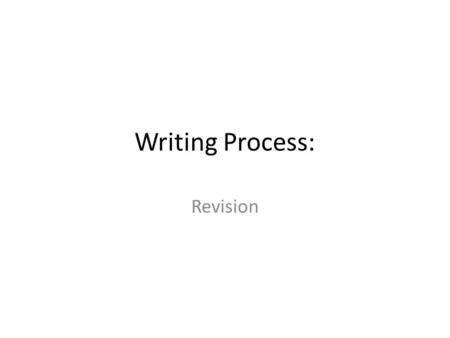 Writing Process: Revision. What Is Revising? A helpful way to think of revision is by breaking up the word: re-visioning. That is, to re-see you writing,