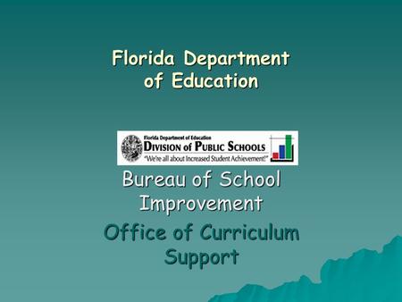 Florida Department of Education Bureau of School Improvement Office of Curriculum Support.