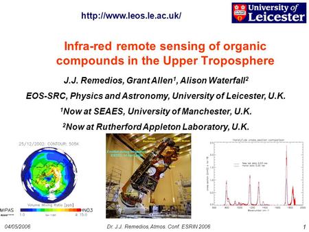 04/05/2006Dr. J.J. Remedios, Atmos. Conf. ESRIN 2006 1 Infra-red remote sensing of organic compounds in the Upper Troposphere J.J. Remedios, Grant Allen.