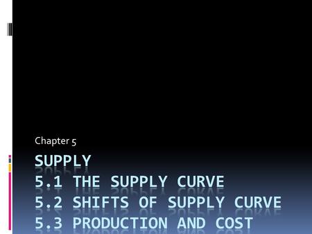 Chapter 5. 5.1 The Supply Curve  Profit = Total Revenue – Total Cost  Break Even= No profit, no loss of money.  Profit- Money made after expenses are.