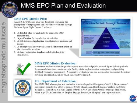 MMS EPO Mission Evaluation: An external evaluation was designed to support education and public outreach by establishing criteria for successful activities,