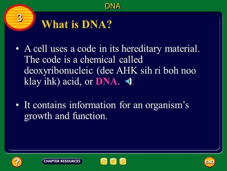 What is DNA? A cell uses a code in its hereditary material. The code is a chemical called deoxyribonucleic (dee AHK sih ri boh noo klay ihk) acid, or.