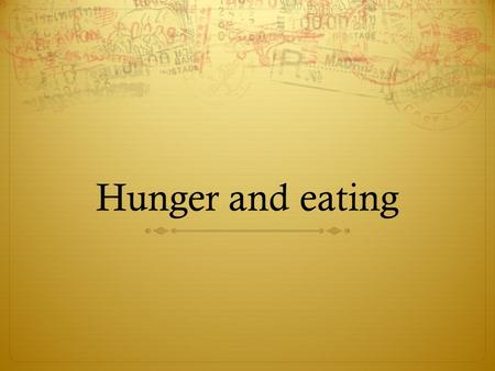 Hunger and eating. EQ: Why do we eat?  Bell ringer: Do you like to eat? What do you like to eat? Why do you eat? What forces you to eat?