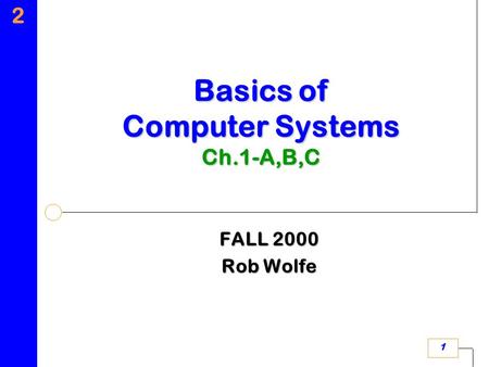 1 2 Basics of Computer Systems Ch.1-A,B,C FALL 2000 Rob Wolfe.