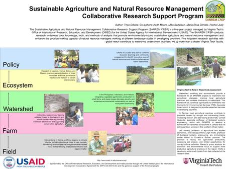 Policy Ecosystem Watershed Farm Field Sustainable Agriculture and Natural Resource Management Collaborative Research Support Program Author: Theo Dillaha;