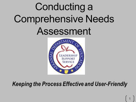 Conducting a Comprehensive Needs Assessment Keeping the Process Effective and User-Friendly 1.