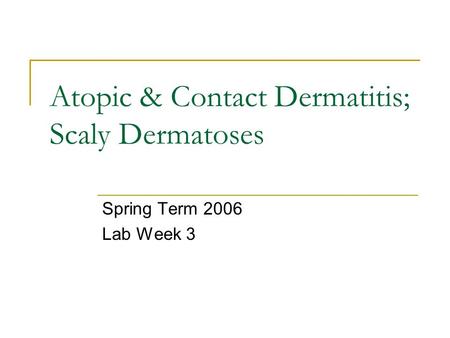 Atopic & Contact Dermatitis; Scaly Dermatoses Spring Term 2006 Lab Week 3.