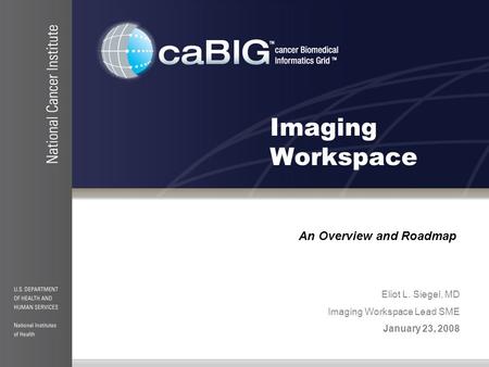 Imaging Workspace An Overview and Roadmap Eliot L. Siegel, MD Imaging Workspace Lead SME January 23, 2008.