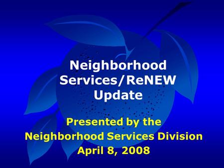 Presented by the Neighborhood Services Division April 8, 2008 Neighborhood Services/ReNEW Update.