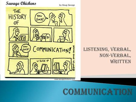 Listening, Verbal, Non-Verbal, Written  Definition: Process of transmitting a message from a sender to a receiver.