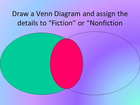 Draw a Venn Diagram and assign the details to “Fiction” or “Nonfiction.