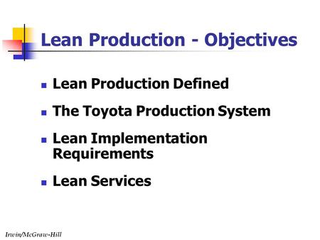 Lean Production - Objectives