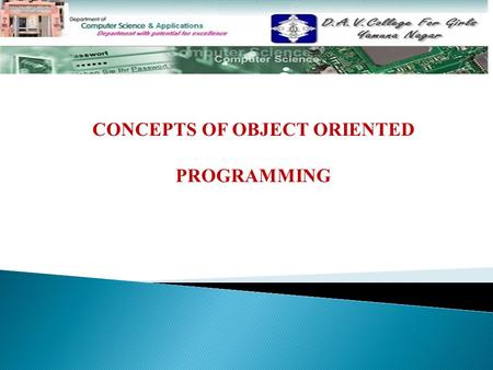 CONCEPTS OF OBJECT ORIENTED PROGRAMMING. Topics To Be Discussed………………………. Objects Classes Data Abstraction and Encapsulation Inheritance Polymorphism.