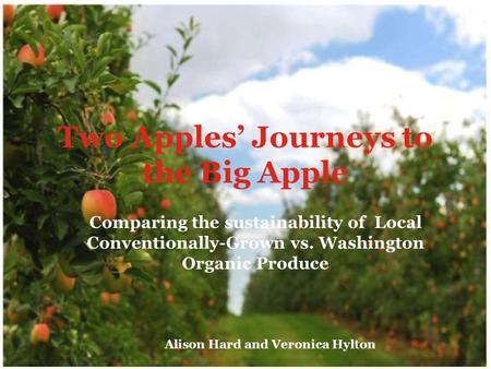 Two Apples’ Journeys to the Big Apple Comparing the sustainability of Local Conventionally-Grown vs. Washington Organic Produce Alison Hard and Veronica.