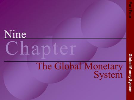 Nine C h a p t e rC h a p t e r The Global Monetary System Part Four Global Money System.