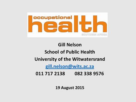 School of Public Health University of the Witwatersrand