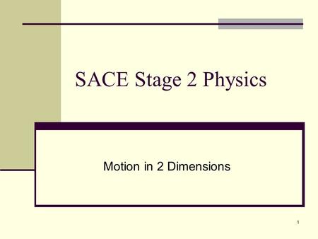 SACE Stage 2 Physics Motion in 2 Dimensions.
