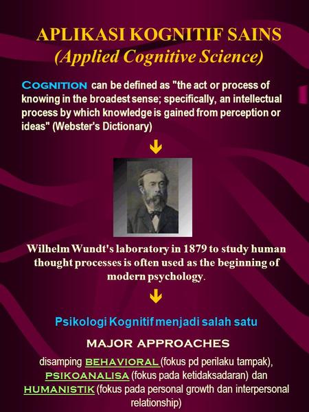 APLIKASI KOGNITIF SAINS (Applied Cognitive Science) Cognition can be defined as the act or process of knowing in the broadest sense; specifically, an.