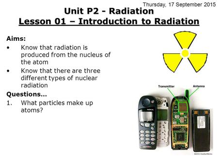 Unit P2 - Radiation Lesson 01 – Introduction to Radiation
