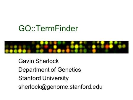 GO::TermFinder Gavin Sherlock Department of Genetics Stanford University