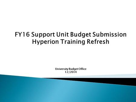 FY16 Support Unit Budget Submission Hyperion Training Refresh University Budget Office 12/2014.