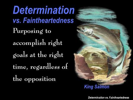 Determination vs. Faintheartedness Determination vs. Faintheartedness Purposing to accomplish right goals at the right time, regardless of the opposition.