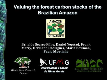 Valuing the forest carbon stocks of the Brazilian Amazon Universidade Federal de Minas Gerais UF G Woods Hole Research Center IPAM – INSTITUTO DE PESQUISA.